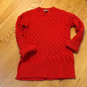 J.Crew Cotton-blend cable-knit side-slit crewneck sweater coral red size S/M